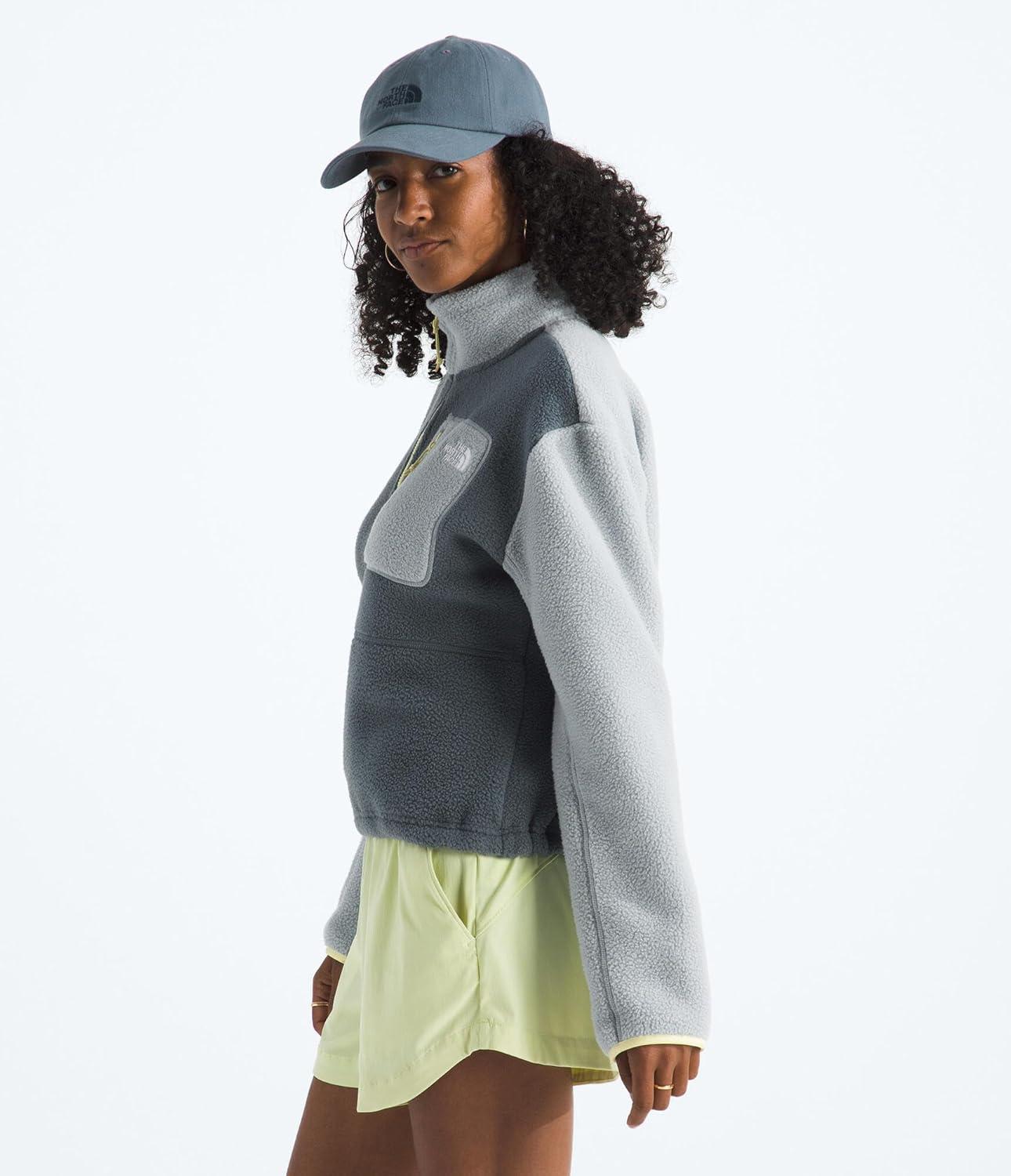 imageTHE NORTH FACE Womens Yumiori Quarter Zip Jacket Lightweight Fleece Coat With Embroidered Logo Secure Zip Chest PocketGranite GreyFrost GreyLemon Mist