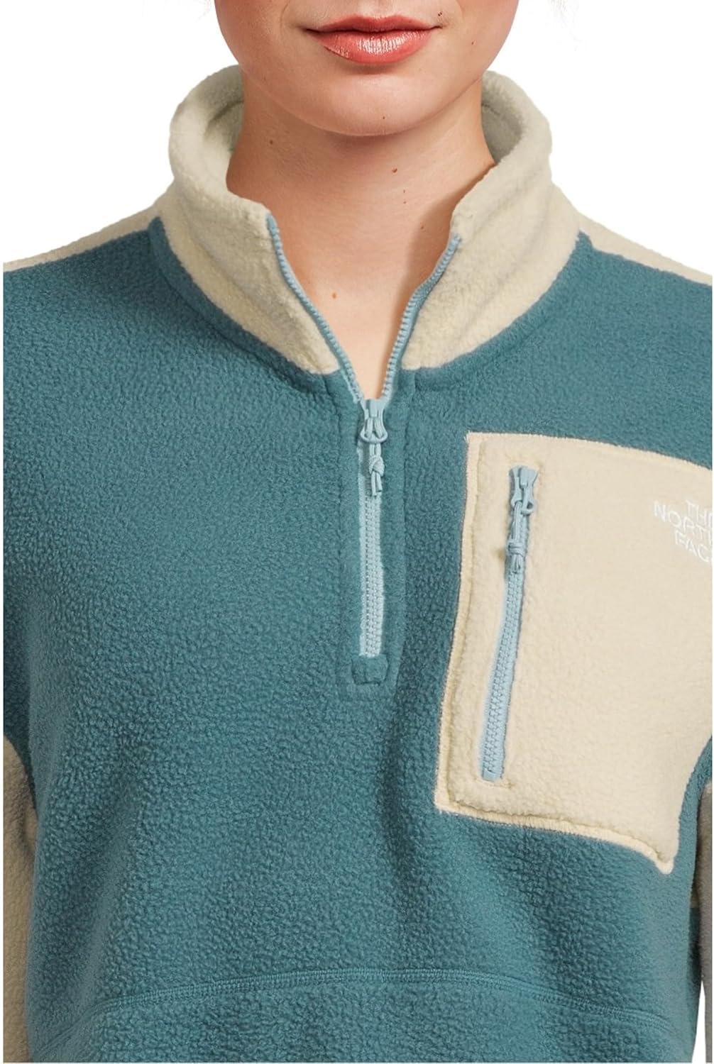 imageTHE NORTH FACE Womens Yumiori Quarter Zip Jacket Lightweight Fleece Coat With Embroidered Logo Secure Zip Chest PocketSpaceGravelBlue Eclipse
