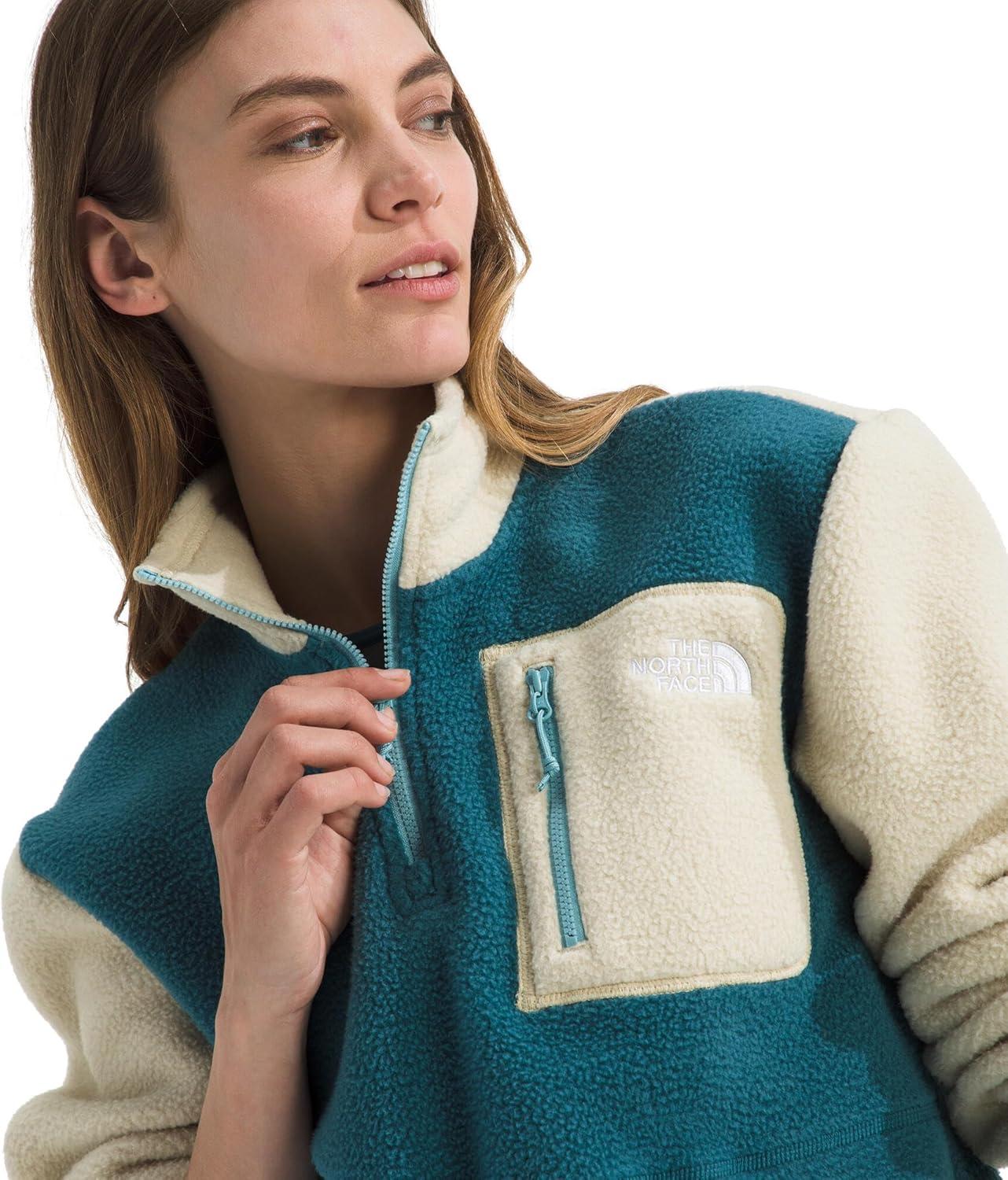 imageTHE NORTH FACE Womens Yumiori Quarter Zip Jacket Lightweight Fleece Coat With Embroidered Logo Secure Zip Chest PocketSpaceGravelBlue Eclipse