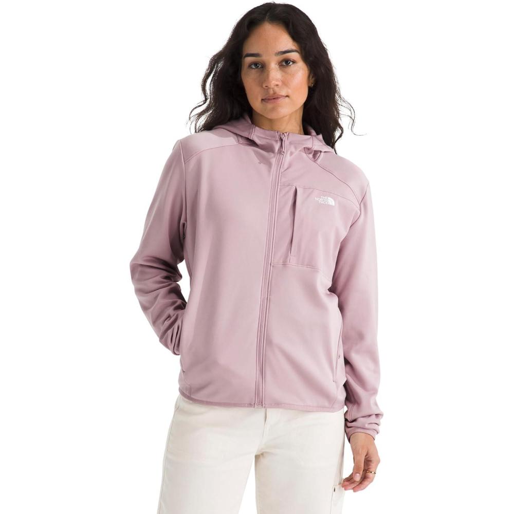 imageTHE NORTH FACE Womens TNF Performance Fleece Full Zip Hoodie Lightweight Hooded Top Elastic Binding amp Zip PocketsMetal Pink