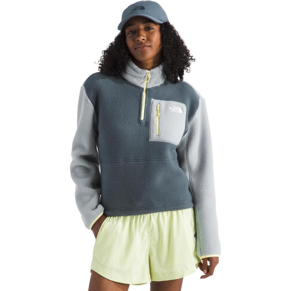 imageTHE NORTH FACE Womens Yumiori Quarter Zip Jacket  Lightweight Fleece Coat With Embroidered Logo Secure Zip Chest PocketGranite GreyFrost GreyLemon Mist