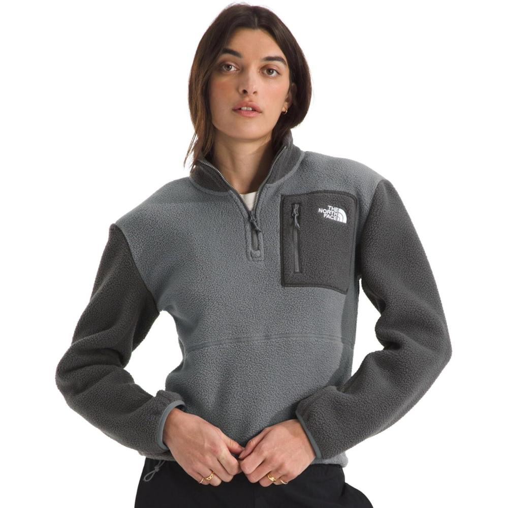 imageTHE NORTH FACE Womens Yumiori Quarter Zip Jacket Lightweight Fleece Coat With Embroidered Logo Secure Zip Chest PocketSmoked PearlAnthracite GreySmoked Pearl