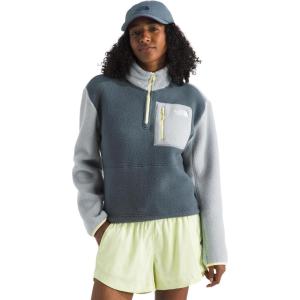 THE NORTH FACE Women’s Yumiori Quarter Zip Jacket | Lightweight Fleece Coat With Embroidered Logo, Secure Zip Chest Pocket(Granite Grey/Frost Grey/Lemon Mist)