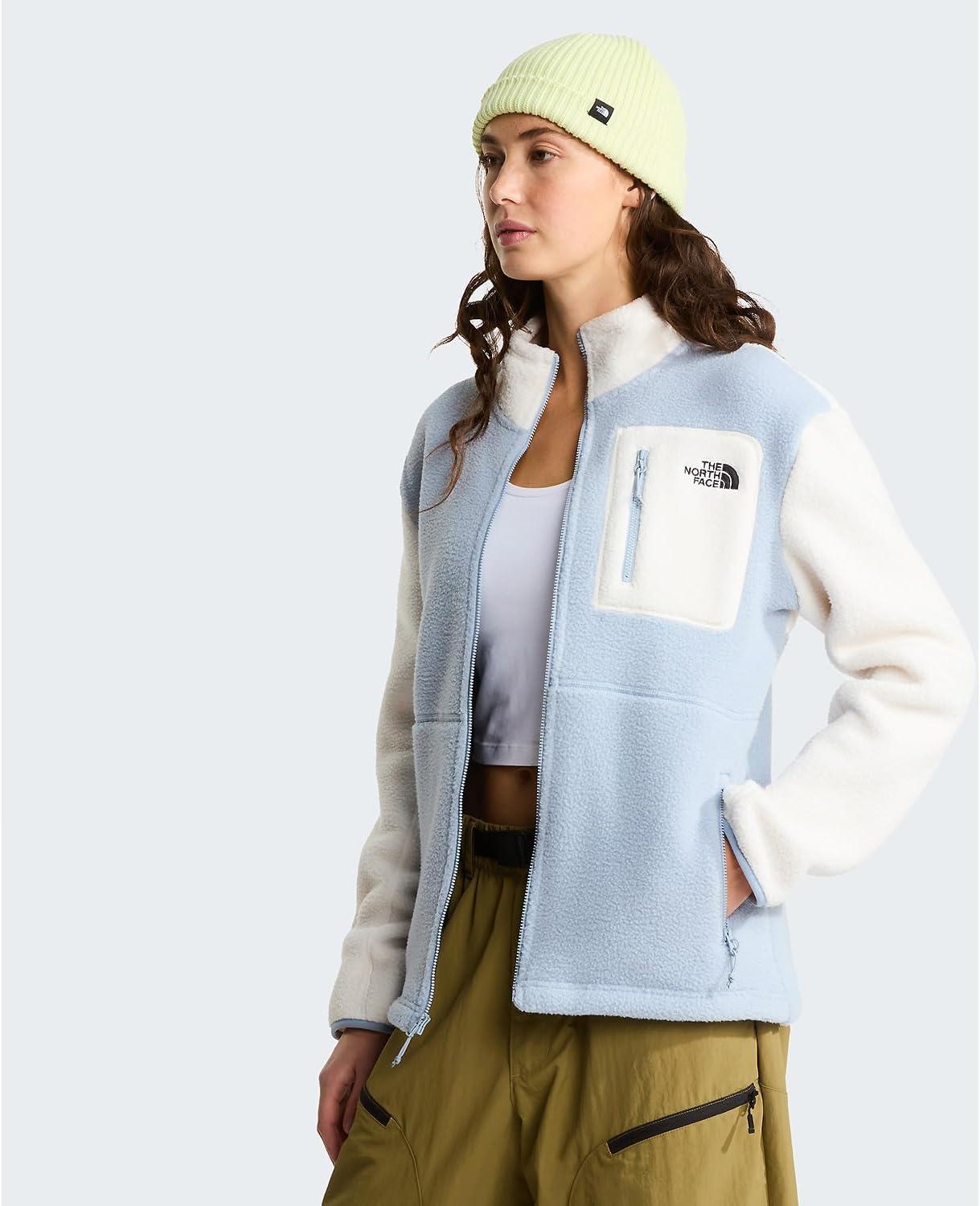imageTHE NORTH FACE Womens Yumiori Full Zip Jacket Lightweight Fleece Coat With Embroidered Logo Zip PocketsFrost GreyWhite DuneFrost Grey