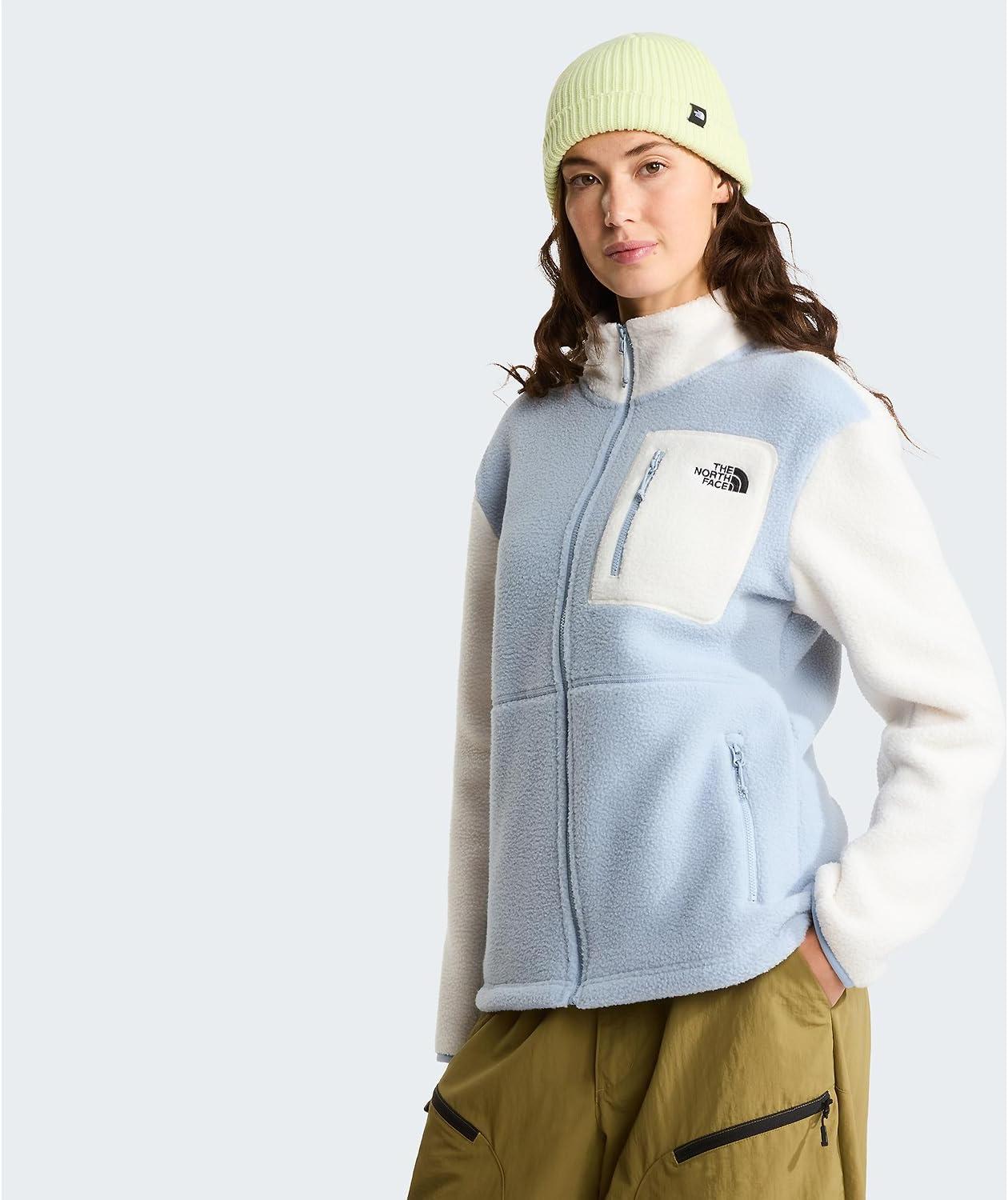imageTHE NORTH FACE Womens Yumiori Full Zip Jacket Lightweight Fleece Coat With Embroidered Logo Zip PocketsFrost GreyWhite DuneFrost Grey