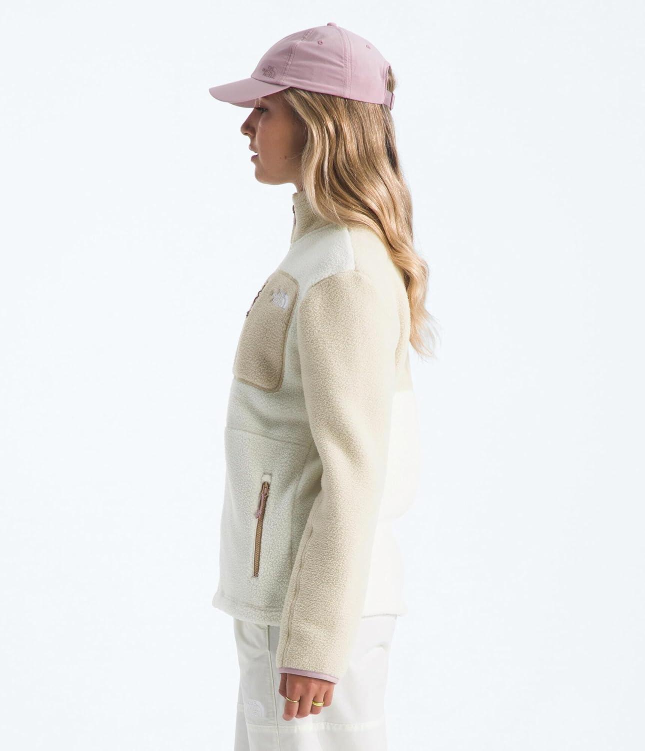 imageTHE NORTH FACE Womens Yumiori Full Zip Jacket Lightweight Fleece Coat With Embroidered Logo Zip PocketsWhite DuneDesert StoneMetal Pink