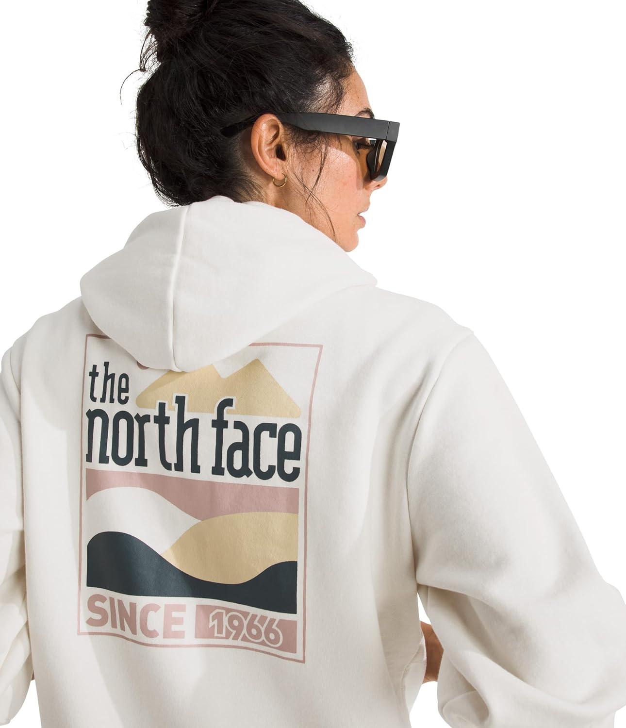 imageThe North Face Womens Exploring Since 66 Hoodie Casual Pullover Sweatshirt Bold Graphics Kangaroo PocketWhite Dune