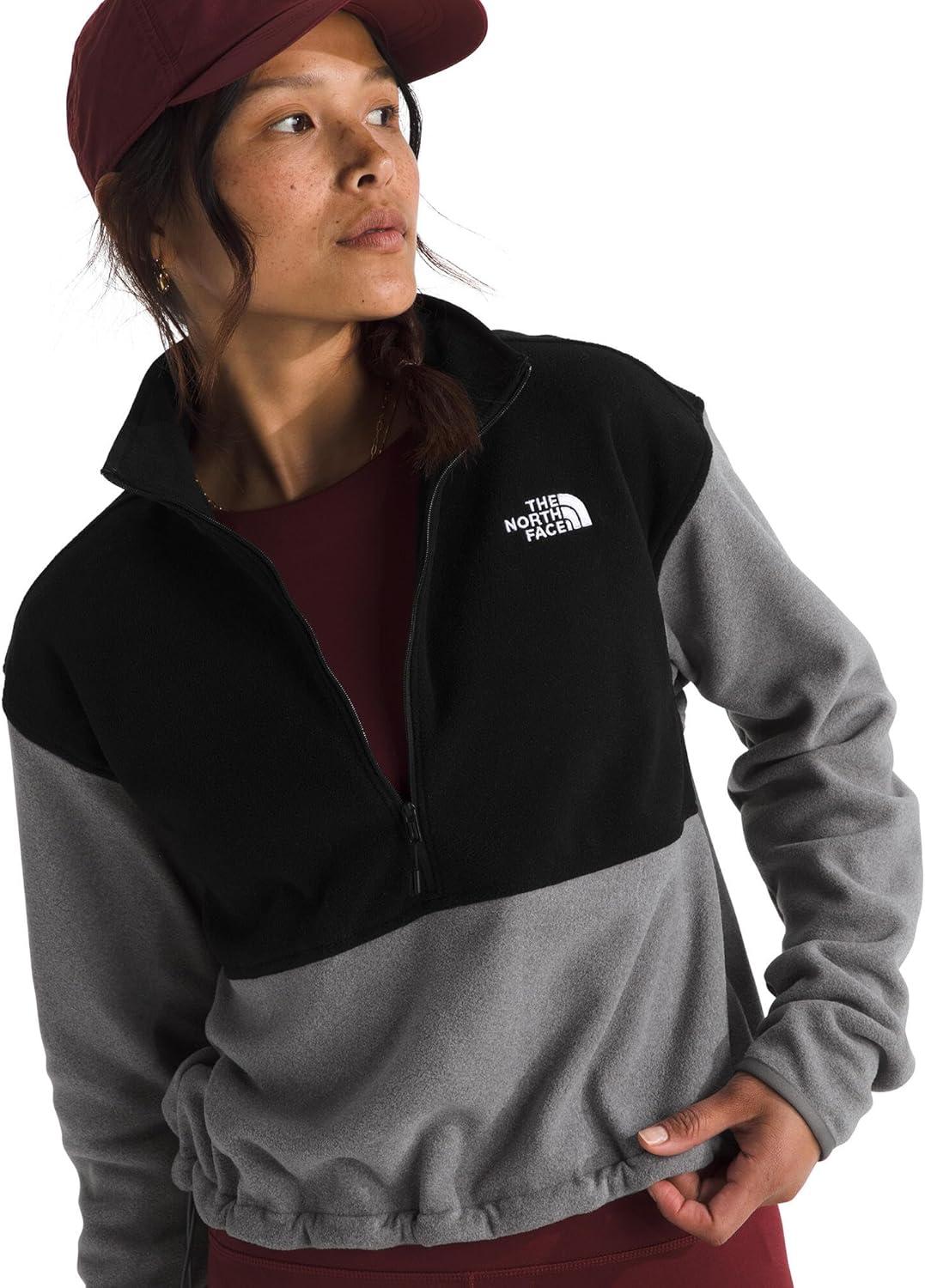 imageThe North Face Womens Glacier Fleece Half Zip Short Jacket 12 Zip Pullover Jacket Zip Pockets Stretch FabricTnf Mid Grey HeatherTnf Black