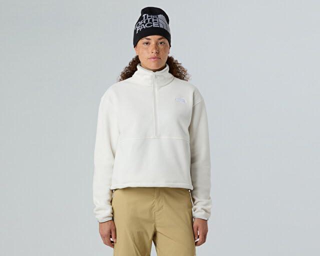 imageThe North Face Womens Glacier Fleece Half Zip Short Jacket 12 Zip Pullover Jacket Zip Pockets Stretch FabricWhite Dune
