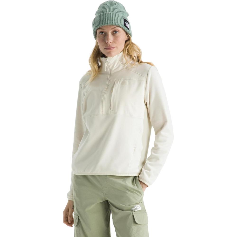 imageTHE NORTH FACE Womens TNF Performance Fleece 14 Zip Jacket Lightweight Pullover With Secure Zip Chest PocketWhite Dune