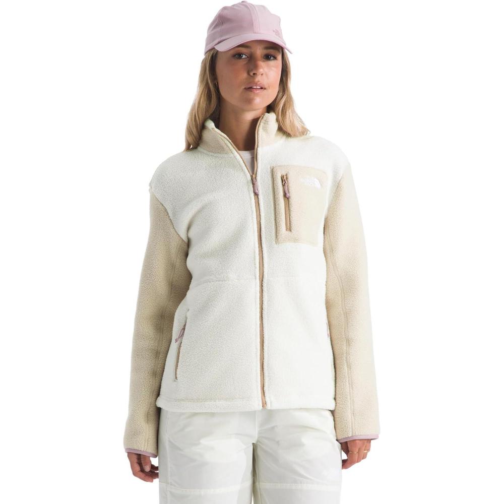imageTHE NORTH FACE Womens Yumiori Full Zip Jacket Lightweight Fleece Coat With Embroidered Logo Zip PocketsWhite DuneDesert StoneMetal Pink