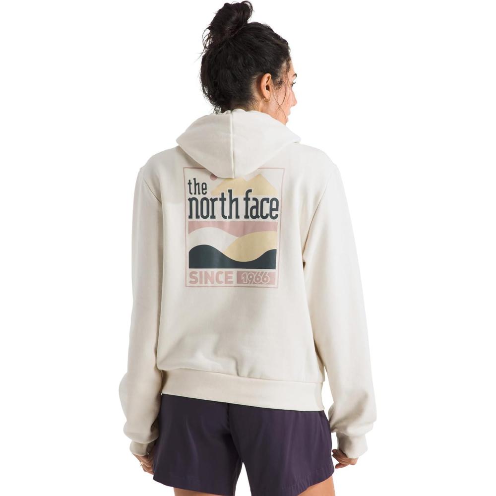 imageThe North Face Womens Exploring Since 66 Hoodie Casual Pullover Sweatshirt Bold Graphics Kangaroo PocketWhite Dune