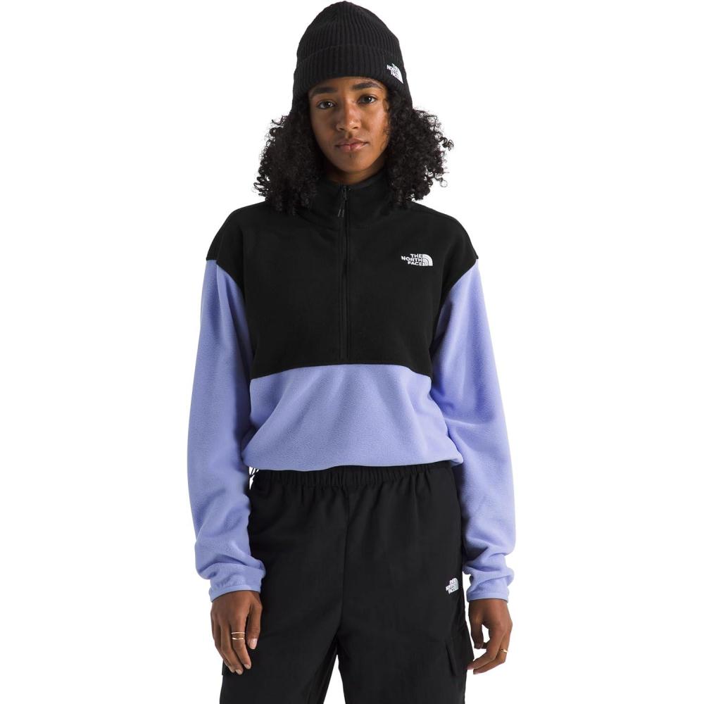 imageThe North Face Womens Glacier Fleece Half Zip Short Jacket 12 Zip Pullover Jacket Zip Pockets Stretch FabricPeriwinkle GlowTnf Black