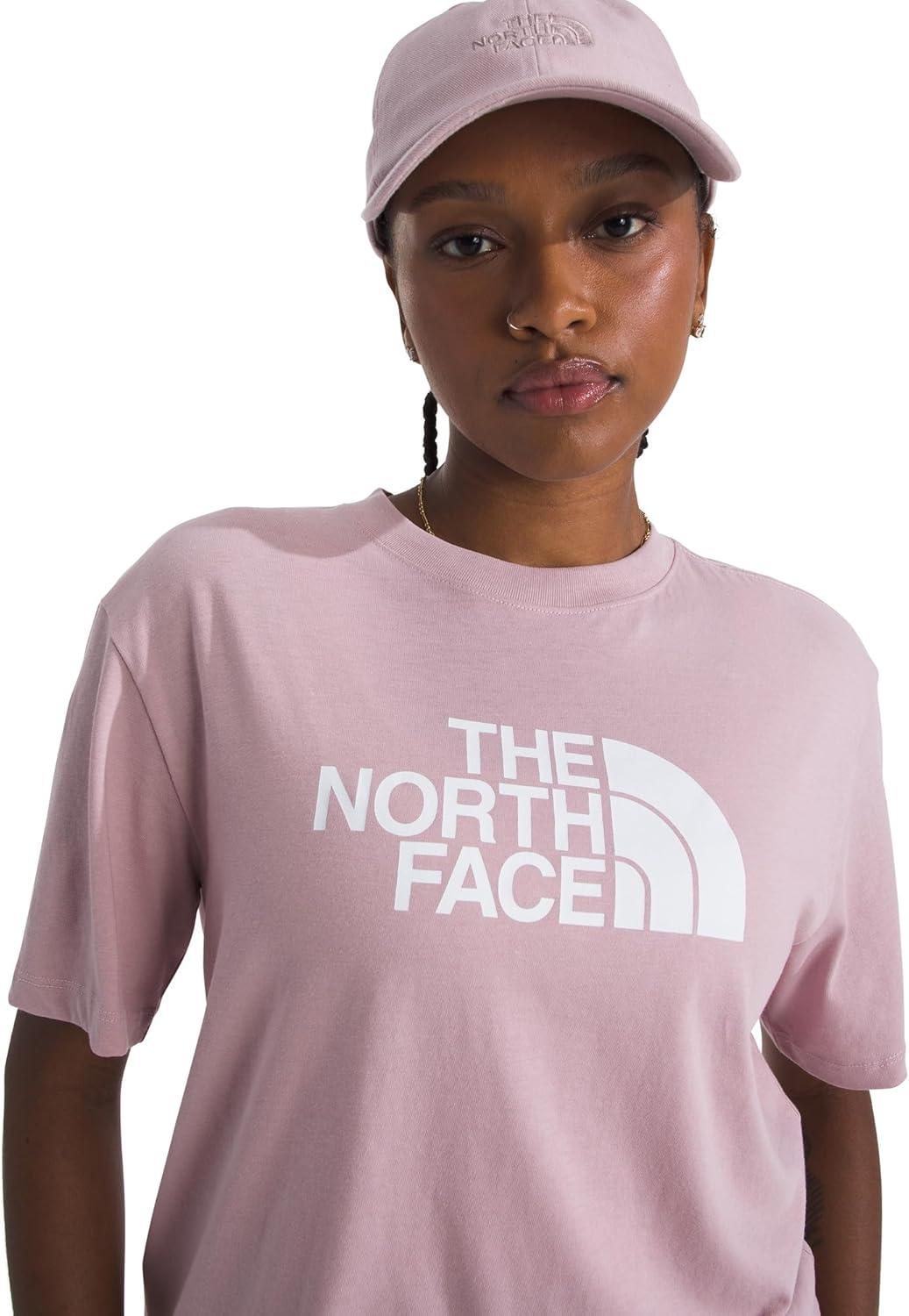 imageTHE NORTH FACE Womens Evolution Short Sleeve Half Dome Tee Everyday Cotton Shirt With a Logo GraphicMetal Pink