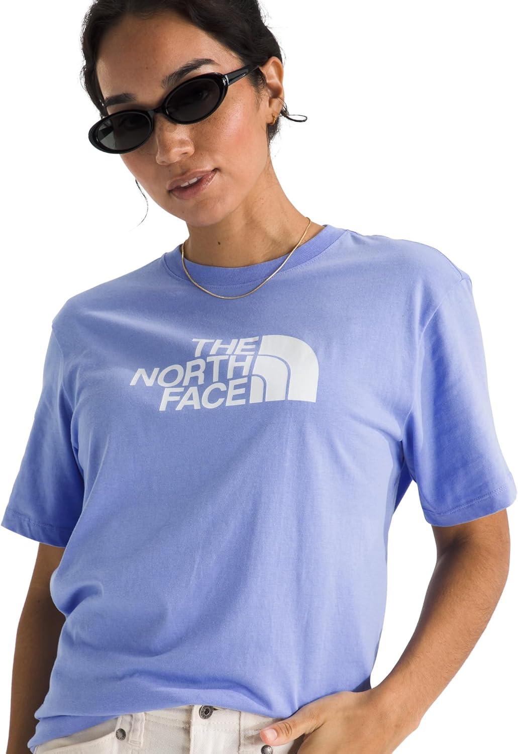 imageTHE NORTH FACE Womens Evolution Short Sleeve Half Dome Tee Everyday Cotton Shirt With a Logo GraphicPeriwinkle Glow