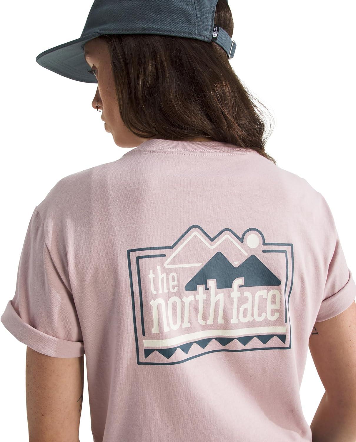 imageThe North Face Womens Explore Pin Relaxed Short Sleeve Tee Casual Graphic TShirt Regular Fit Soft Cotton FabricMetal Pink