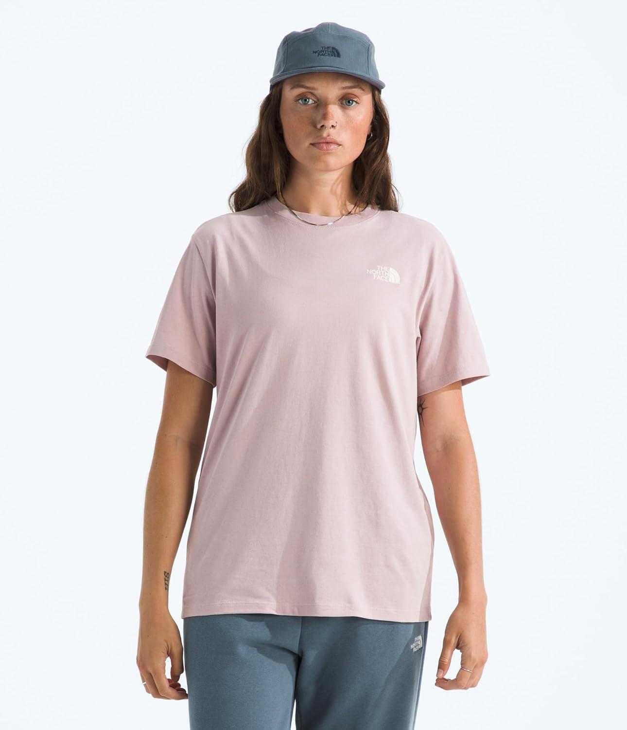 imageThe North Face Womens Explore Pin Relaxed Short Sleeve Tee Casual Graphic TShirt Regular Fit Soft Cotton FabricMetal Pink