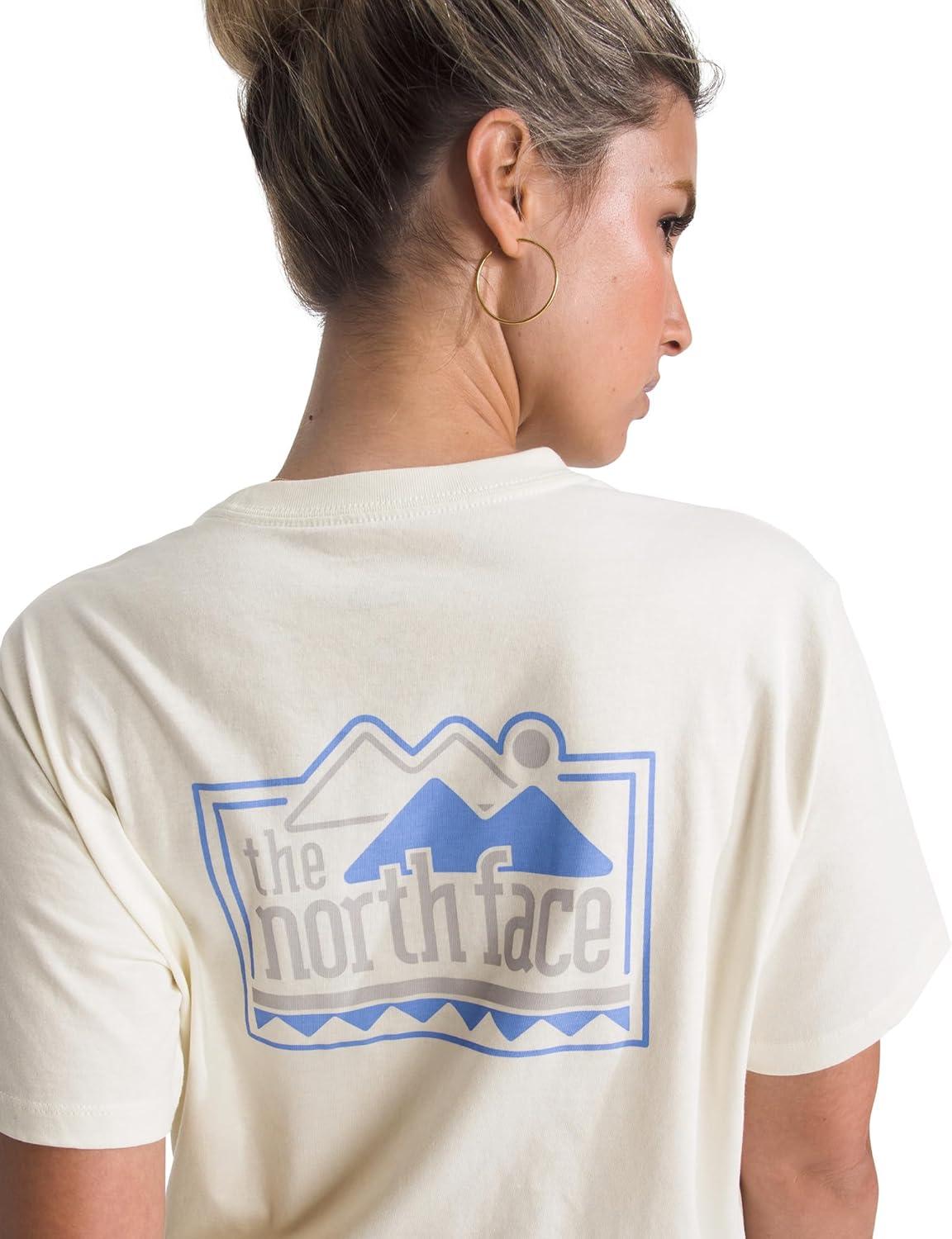 imageThe North Face Womens Explore Pin Relaxed Short Sleeve Tee Casual Graphic TShirt Regular Fit Soft Cotton FabricWhite Dune
