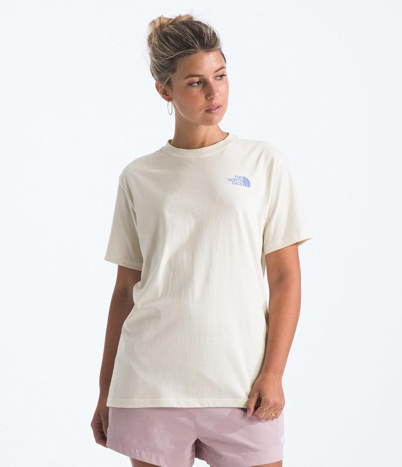 imageThe North Face Womens Explore Pin Relaxed Short Sleeve Tee Casual Graphic TShirt Regular Fit Soft Cotton FabricWhite Dune