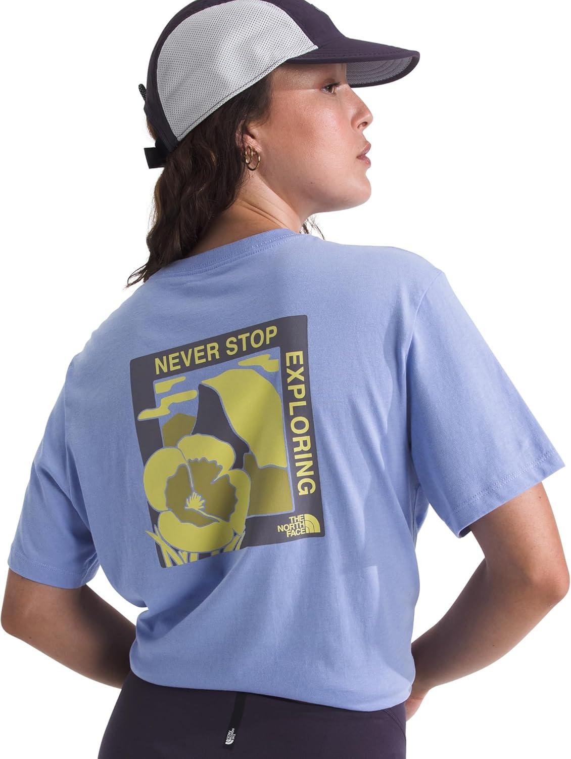 imageThe North Face Womens Wildflower Trails ShortSleeve Tee Casual Stylish Graphic TShirt Relaxed Fit Soft Cotton FabricPeriwinkle Glow