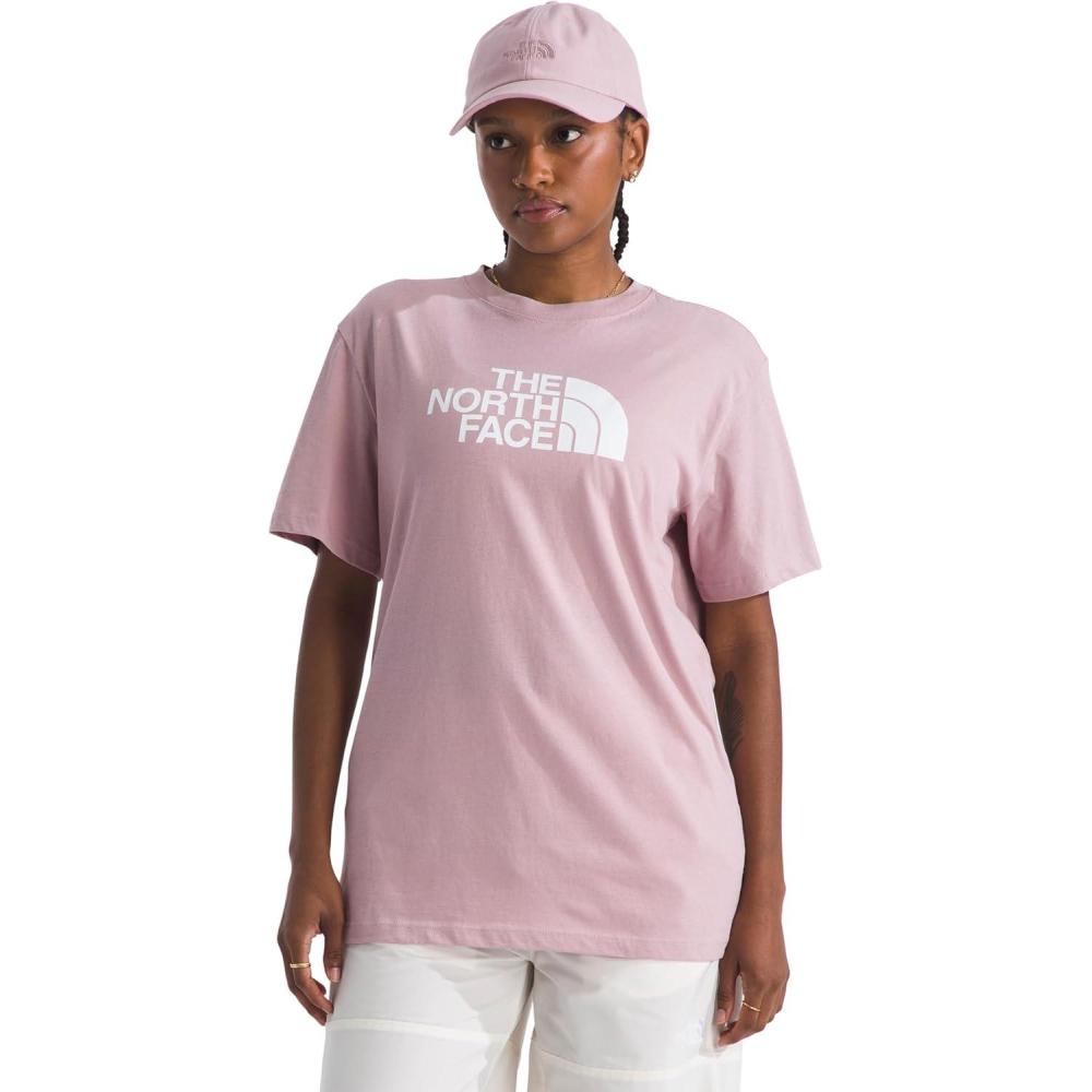 imageTHE NORTH FACE Womens Evolution Short Sleeve Half Dome Tee Everyday Cotton Shirt With a Logo GraphicMetal Pink