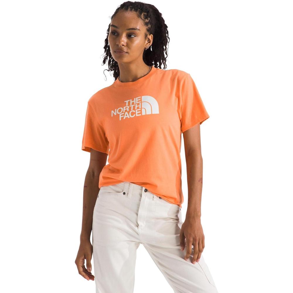 imageTHE NORTH FACE Womens Evolution Short Sleeve Half Dome Tee Everyday Cotton Shirt With a Logo GraphicPapayaTnf White