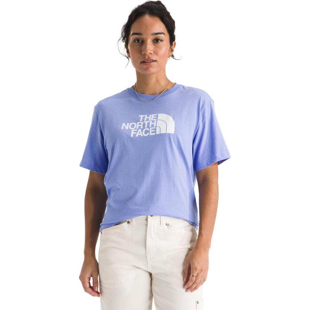 imageTHE NORTH FACE Womens Evolution Short Sleeve Half Dome Tee Everyday Cotton Shirt With a Logo GraphicPeriwinkle Glow