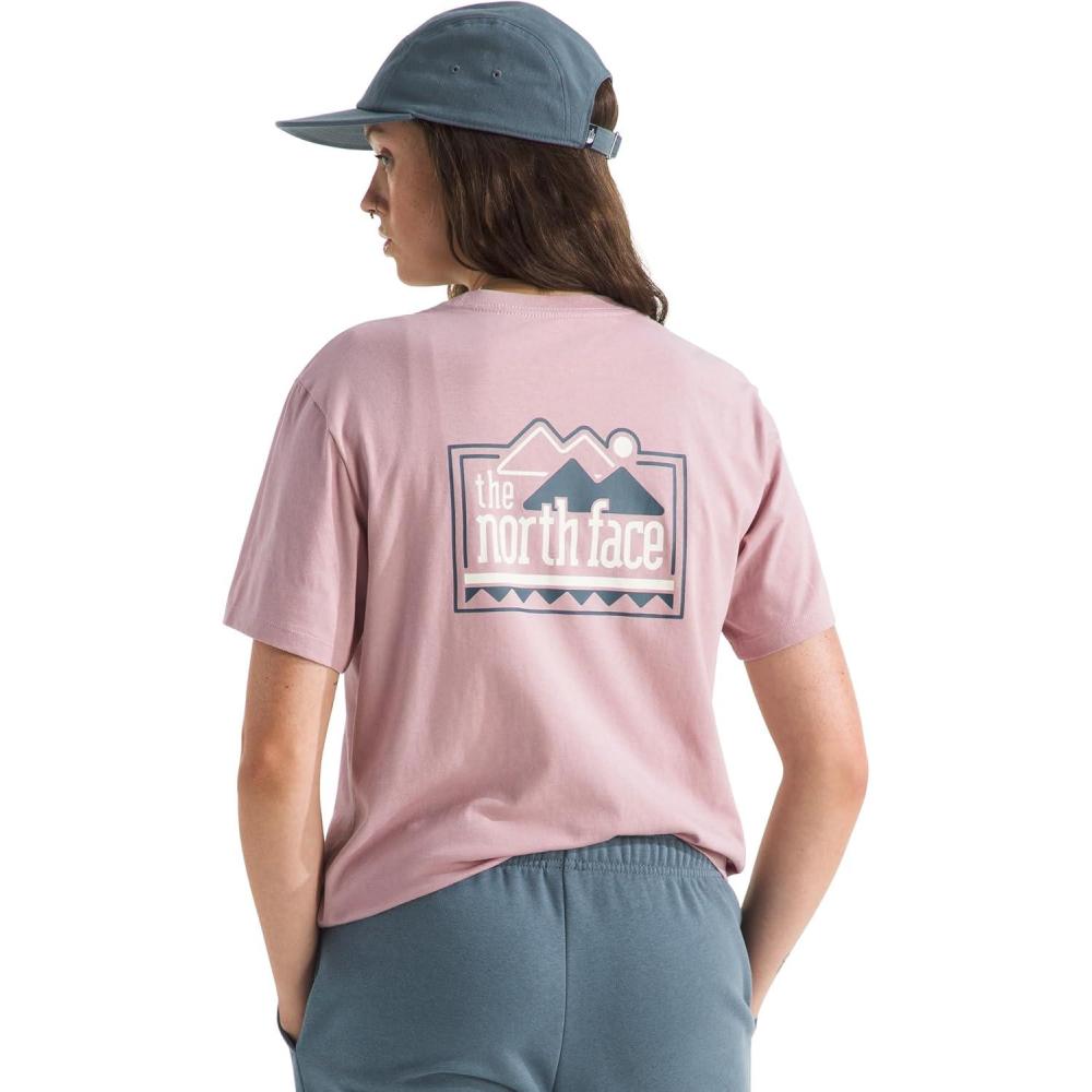 imageThe North Face Womens Explore Pin Relaxed Short Sleeve Tee Casual Graphic TShirt Regular Fit Soft Cotton FabricMetal Pink