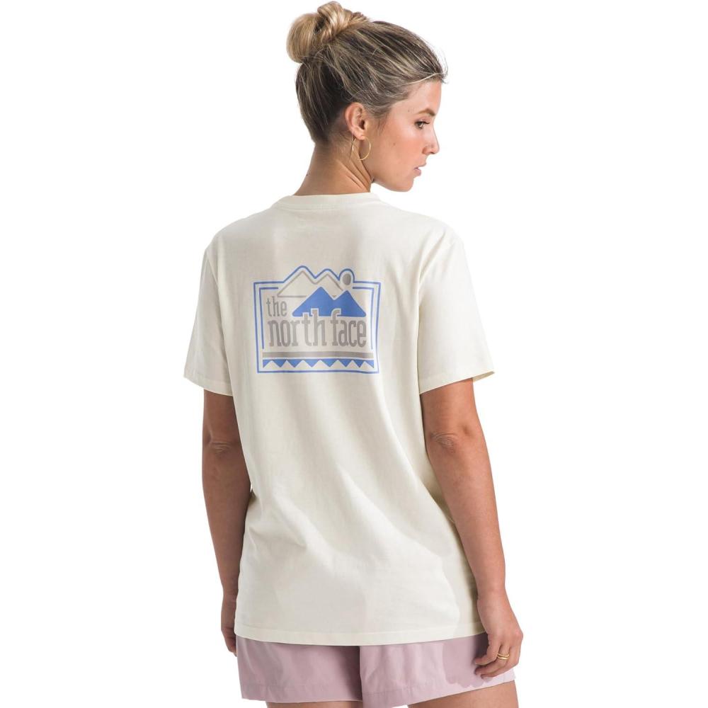 imageThe North Face Womens Explore Pin Relaxed Short Sleeve Tee Casual Graphic TShirt Regular Fit Soft Cotton FabricWhite Dune