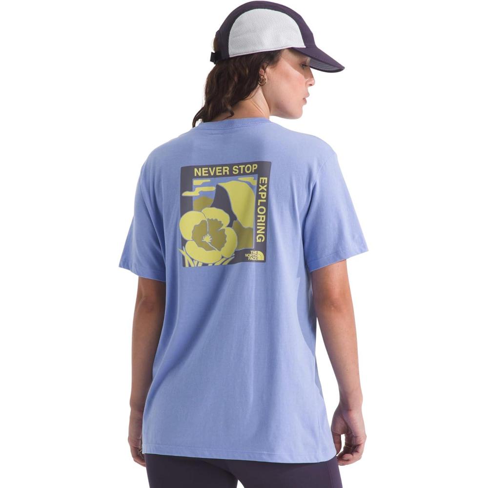 imageThe North Face Womens Wildflower Trails ShortSleeve Tee  Casual Stylish Graphic TShirt Relaxed Fit Soft Cotton FabricPeriwinkle Glow