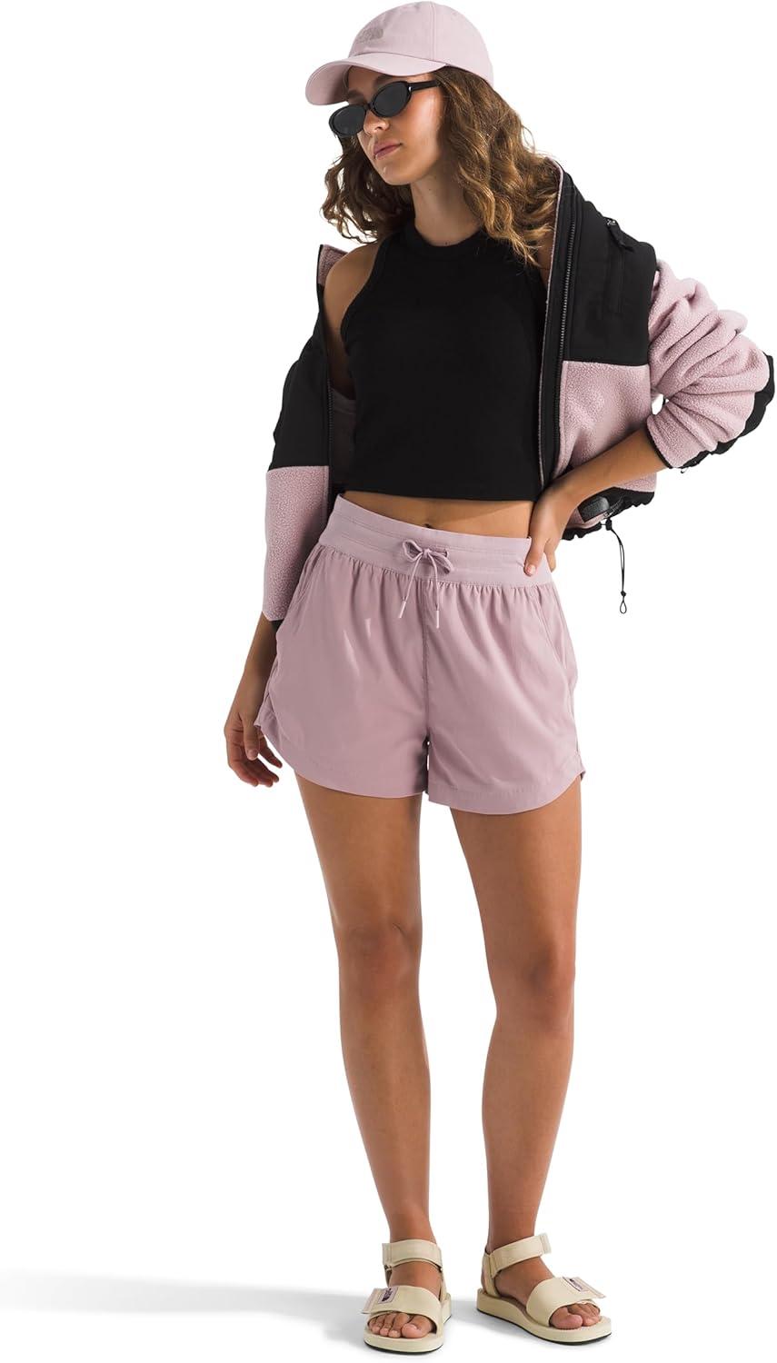 imageThe North Face Womens Aphrodite Arise 3 Short Standard amp Plus Size Moisture Wicking Adjustable Elastic WaistbandMetal Pink