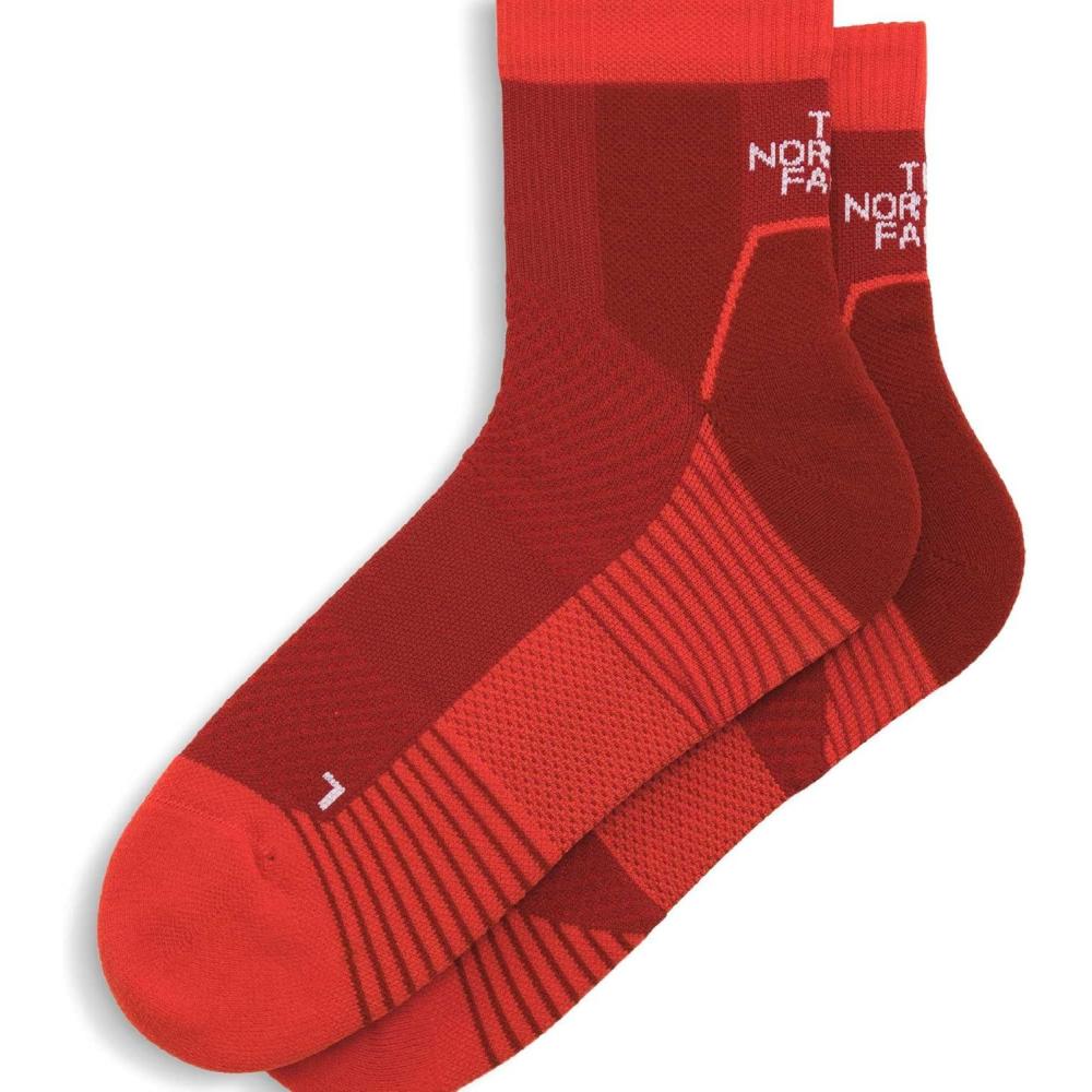 imageThe North Face Trail Run Quarter Sock Breathable Stretchy Socks for Men amp Women Light Padding Asymmetrical Toe BoxIron ClayLava Red