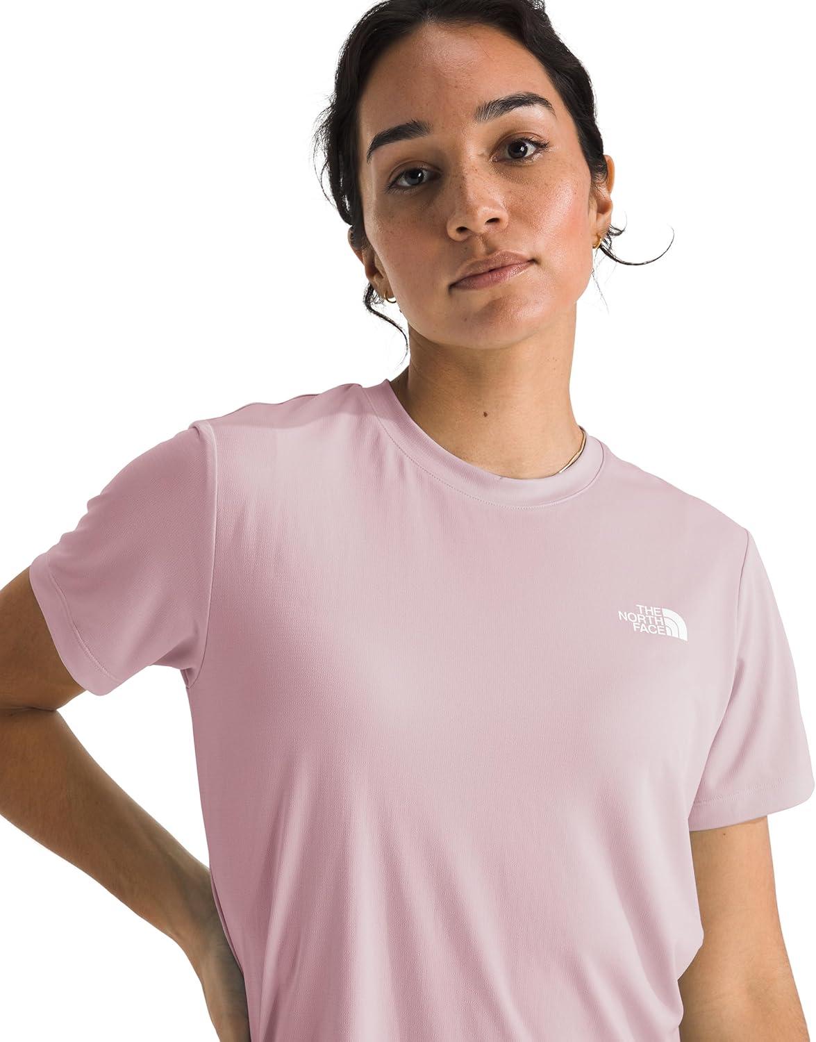 imageThe North Face Womens Flex ShortSleeve Tee Moisture Wicking Forward Set Side Seams Split HemMetal Pink