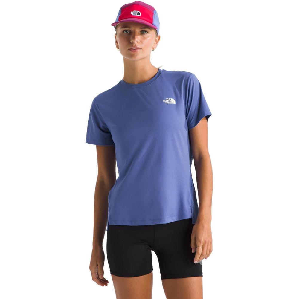 imageThe North Face Womens Flex ShortSleeve Tee Moisture Wicking Forward Set Side Seams Split HemIndigo Plum