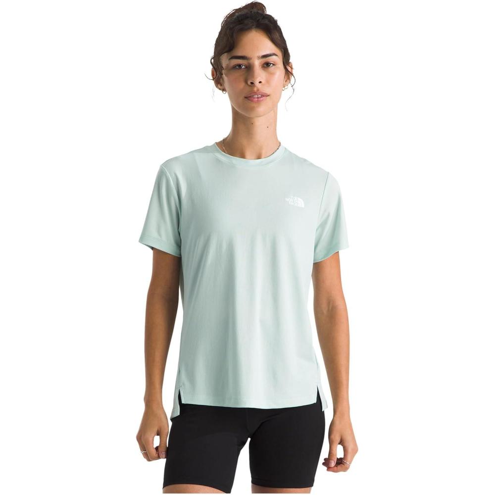 imageThe North Face Womens Flex ShortSleeve Tee Moisture Wicking Forward Set Side Seams Split HemOpal Frost