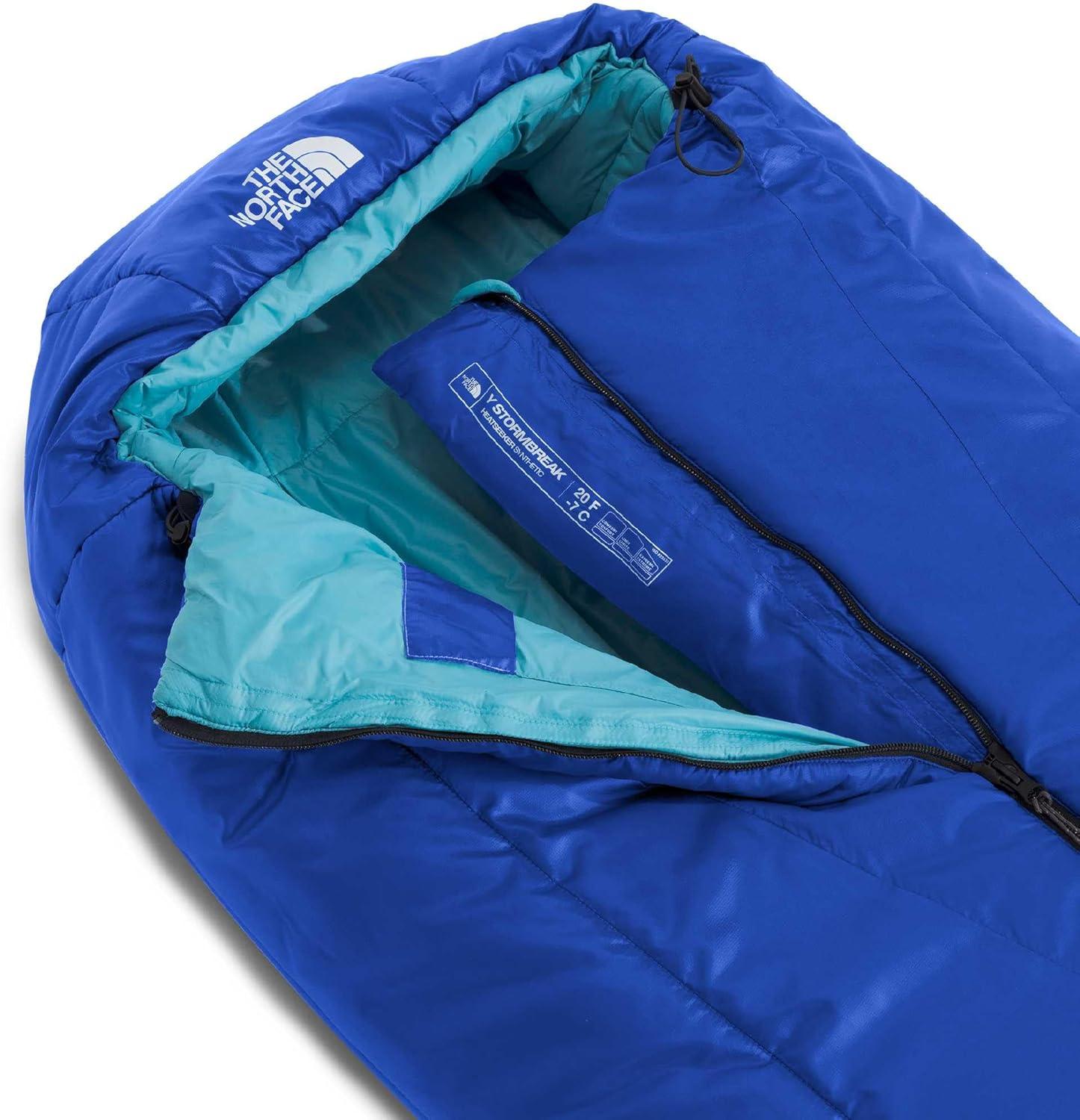 imageTHE NORTH FACE Teen Stormbreak 20F 7C Backpacking Sleeping Bag Water Repellent Fully Insulated Includes Stuff Sack TNF BlueRiver Ice Regular
