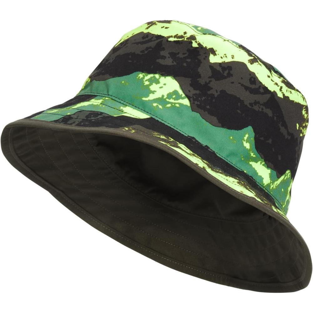 imageThe North Face Kids Class V Reversible Bucket ToddlerLittle KidsBig KidsDeep Grass Green Mountain Panorama PrintNew Taupe Green