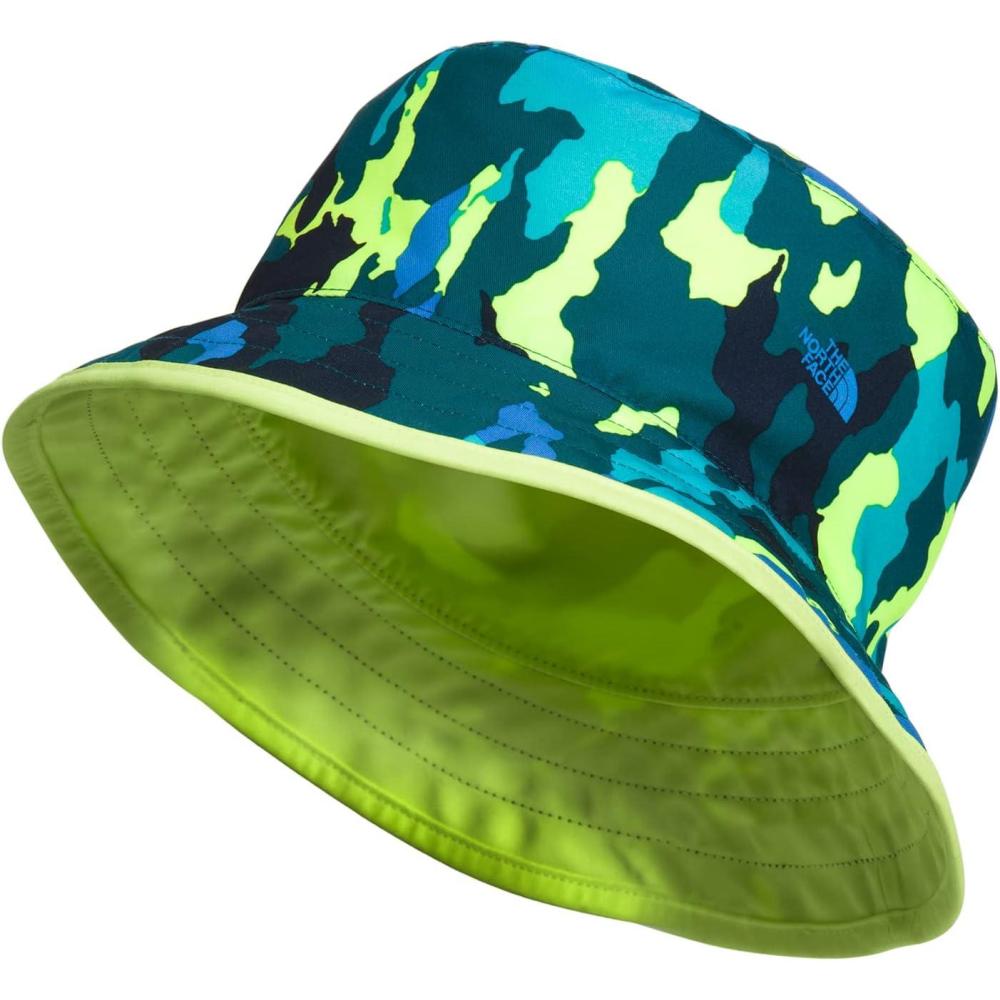 imageThe North Face Kids Class V Reversible Bucket ToddlerLittle KidsBig KidsSummit Navy Nature Camo PrintLed Yellow