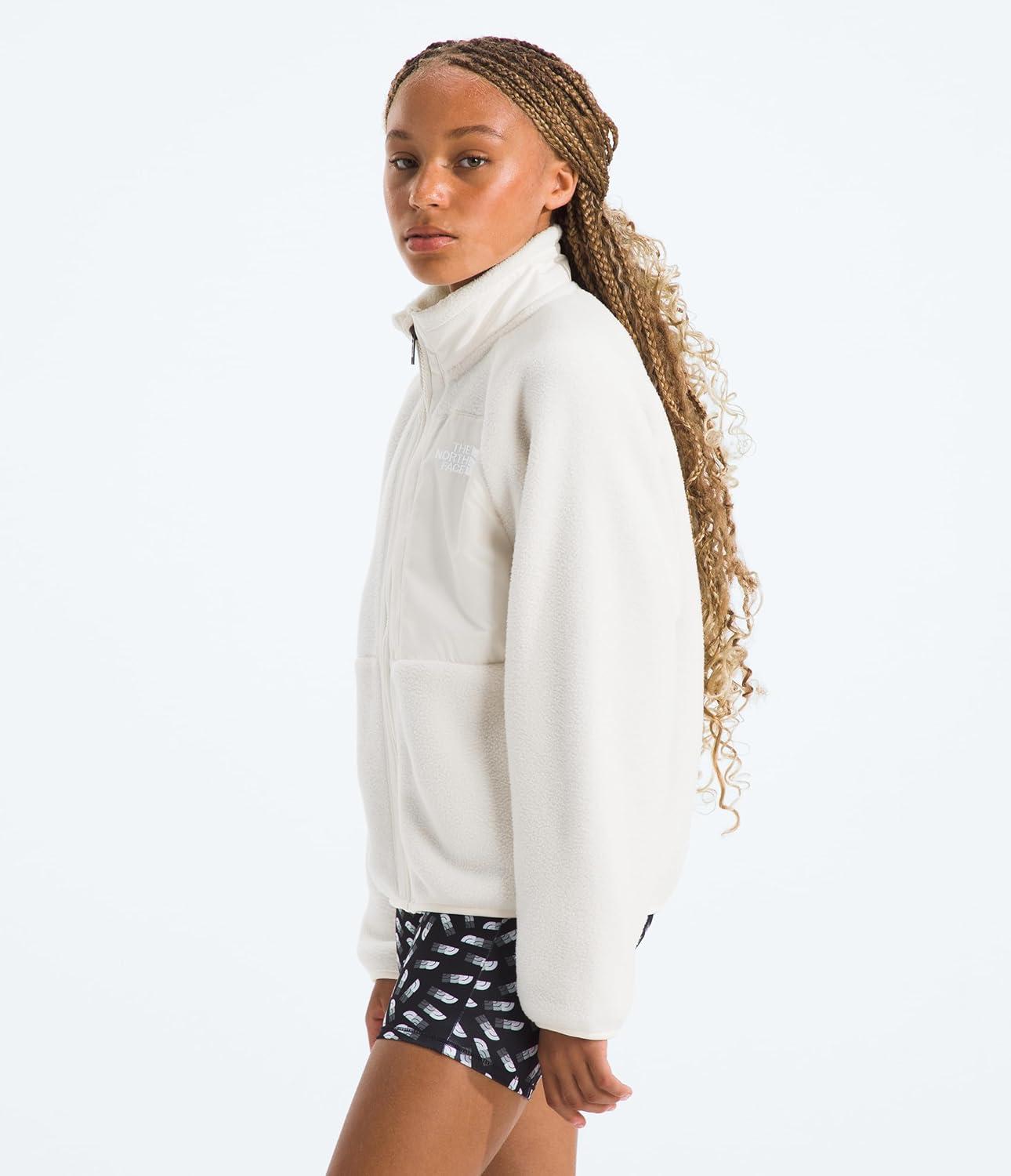 imageTHE NORTH FACE Girls Yumiori Full Zip Jacket Lightweight Fleece Coat Embroidered Logo amp Secure Zip Chest PocketWhite Dune