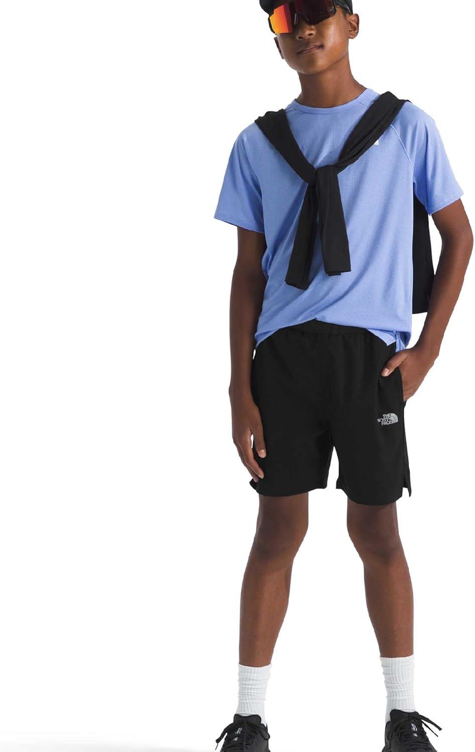 imageThe North Face Boys On The Trail Short Moisture Wicking Water Repellent Finish Elastic Waistband Zip Back PocketTnf BlackSilver Reflective