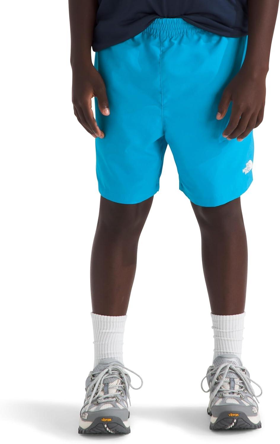 imageThe North Face Kids Class V 5 Short  Moisture Wicking Elastic Waistband Adjustable Drawcord ColorChanging DesignMeridian Blue Logo Weather Topo Phantom Print