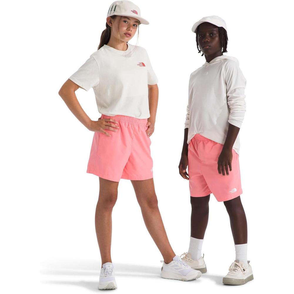 imageThe North Face Kids Class V 5 Short Moisture Wicking Elastic Waistband Adjustable Drawcord ColorChanging DesignCoral Crush Logo Weather Topo Phantom Print