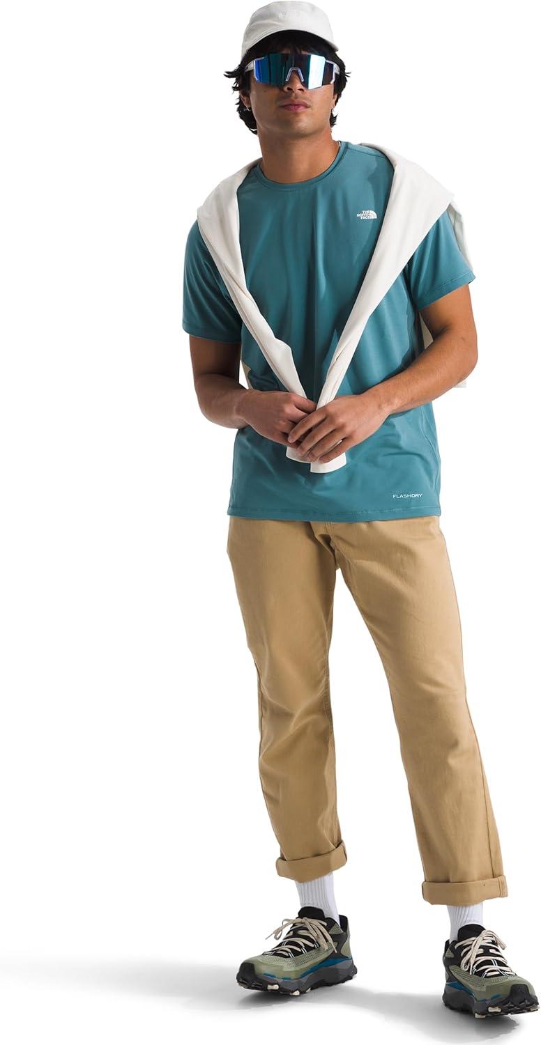 imageTHE NORTH FACE Mens Adventure Tee Lightweight amp Stretchy Shirt With Setin Sleeves amp Heat Transfer LogoAlgae Blue