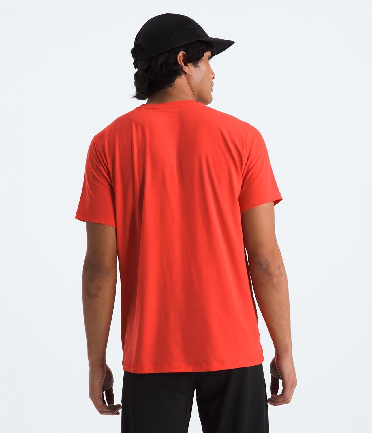 imageTHE NORTH FACE Mens Adventure Tee Lightweight amp Stretchy Shirt With Setin Sleeves amp Heat Transfer LogoCrimson Orange