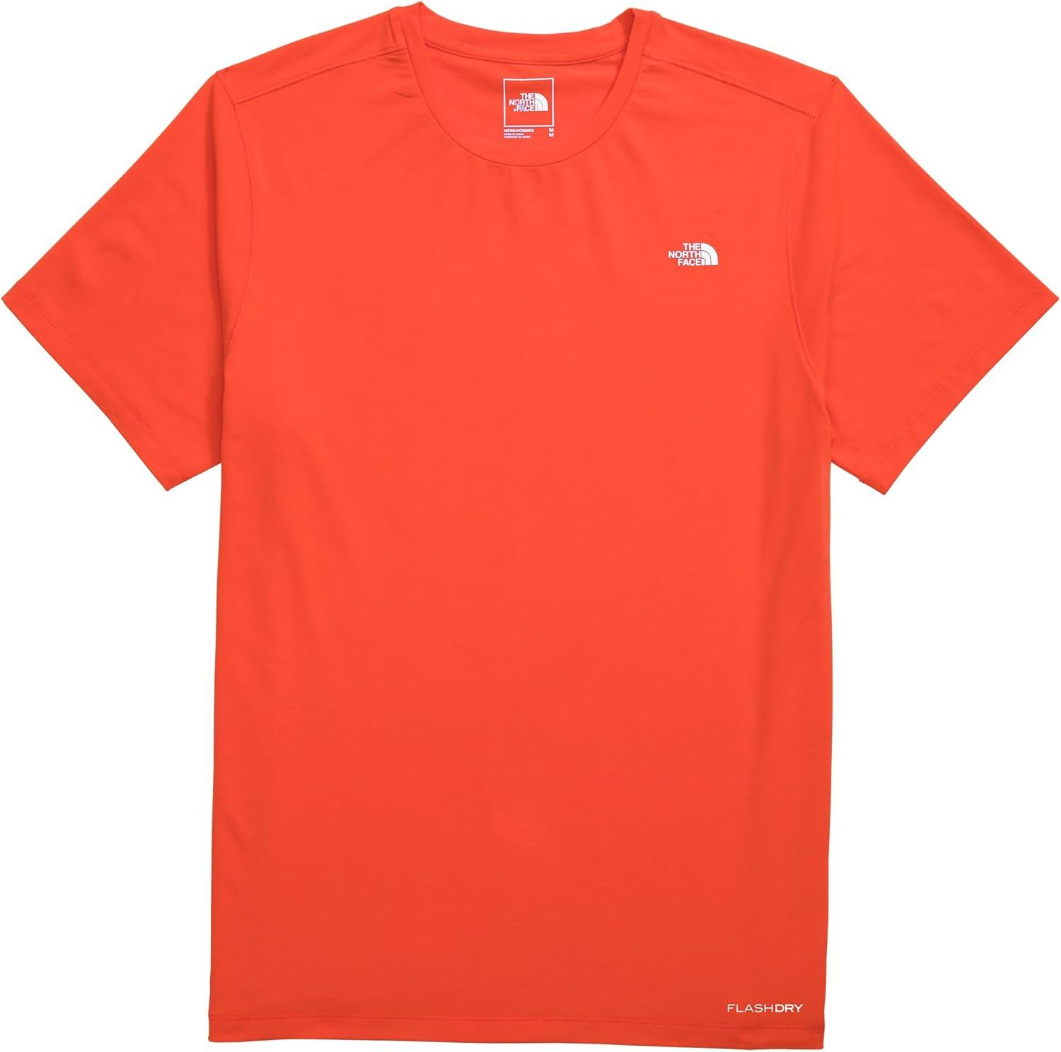 imageTHE NORTH FACE Mens Adventure Tee Lightweight amp Stretchy Shirt With Setin Sleeves amp Heat Transfer LogoCrimson Orange