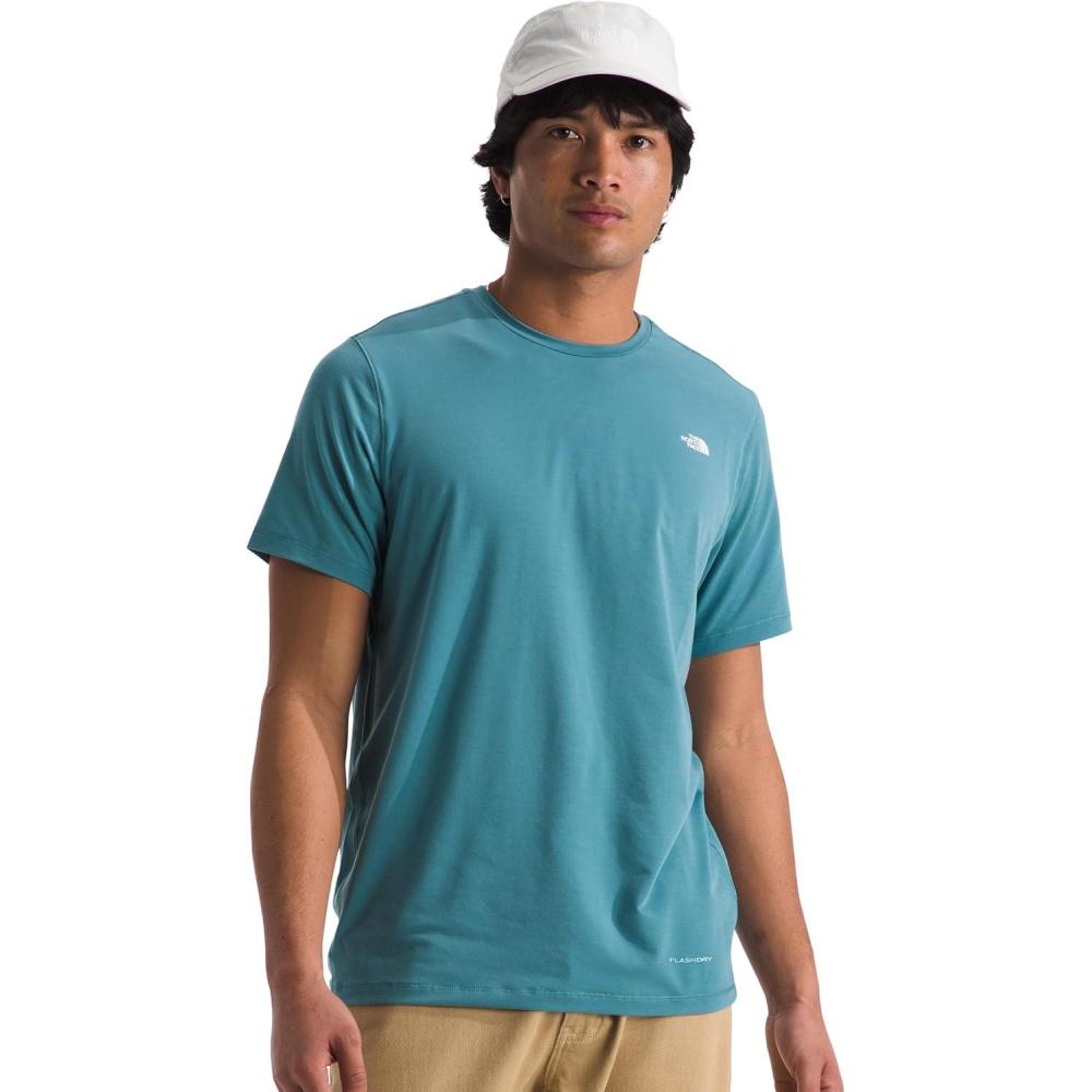 imageTHE NORTH FACE Mens Adventure Tee Lightweight amp Stretchy Shirt With Setin Sleeves amp Heat Transfer LogoAlgae Blue