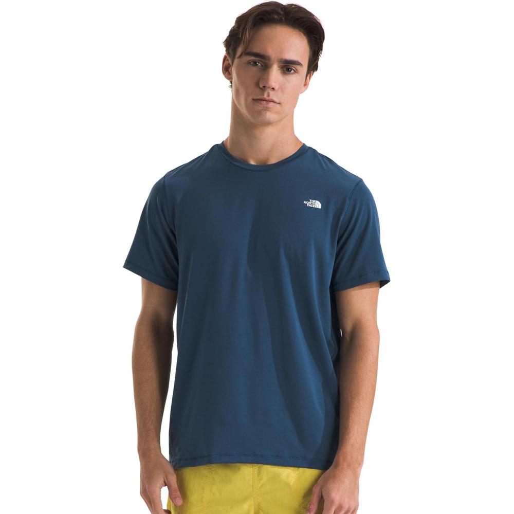 imageTHE NORTH FACE Mens Adventure Tee Lightweight amp Stretchy Shirt With Setin Sleeves amp Heat Transfer LogoShady Blue