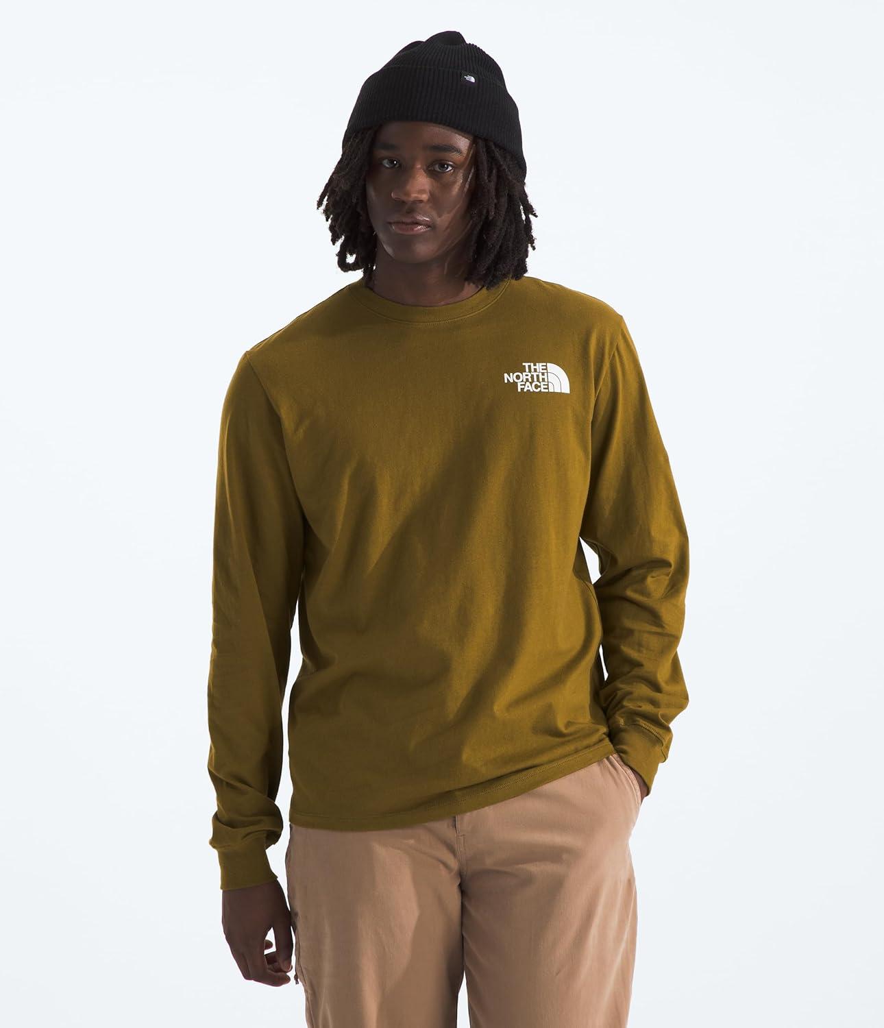 imageTHE NORTH FACE Mens Core Box Long Sleeve NSE Tee Tshirt With Ribbed Collar amp Cuffs for DurabilityMoss Green