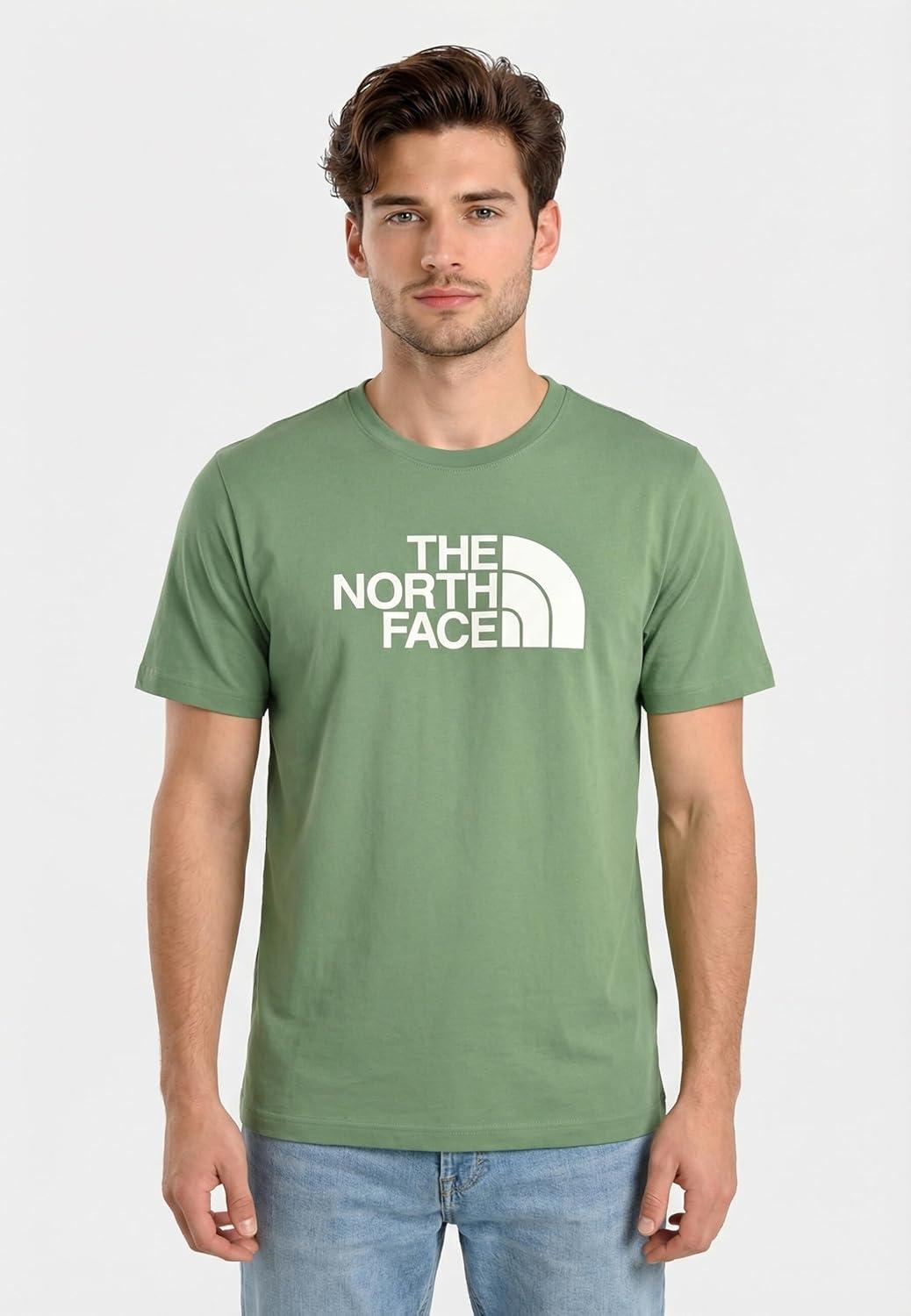imageTHE NORTH FACE Mens Core Half Dome Shortsleeve Tee Regular Fit Cotton Shirt With Graphic Design amp Ribbed CollarDimmed Algae