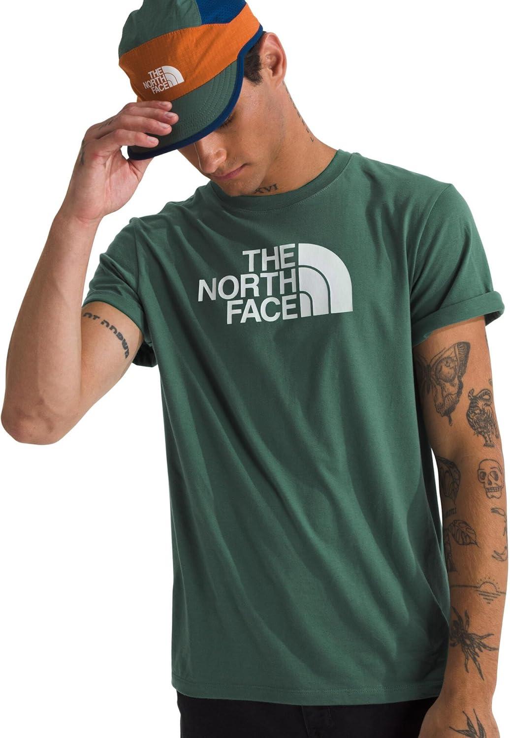 imageTHE NORTH FACE Mens Core Half Dome Shortsleeve Tee Regular Fit Cotton Shirt With Graphic Design amp Ribbed CollarDuck GreenTnf White